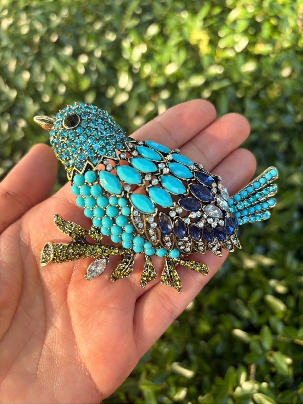 Large Brooch Turquoise Crystal Bird Brooch Multicolor Pin - Picture 5 of 8